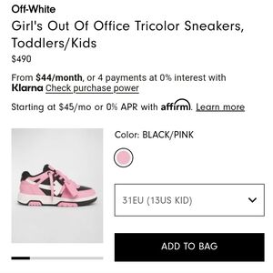 OFF WHITE Out Of Office Pink and Black Kids Sneakers